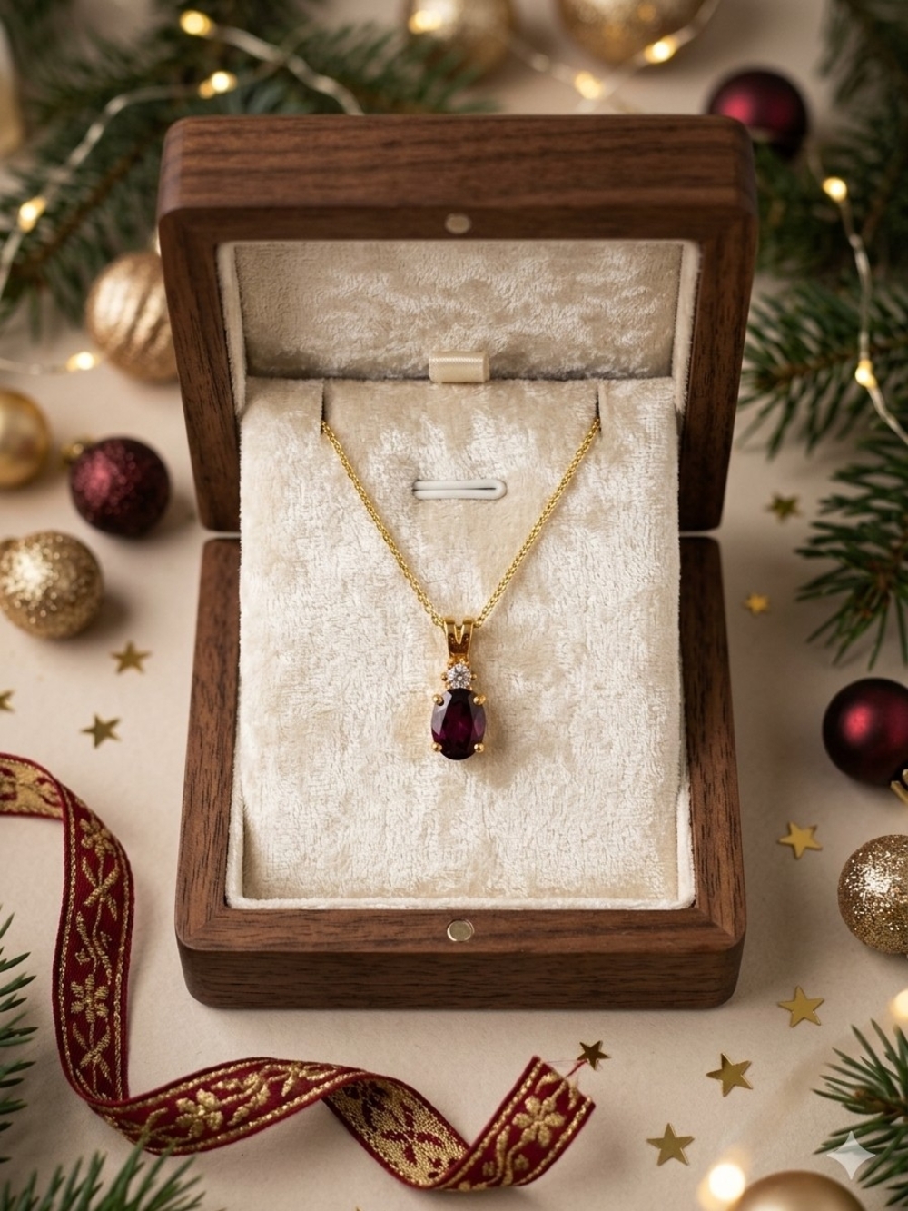 Gold Pendant Necklace with Deep purple Gemstone